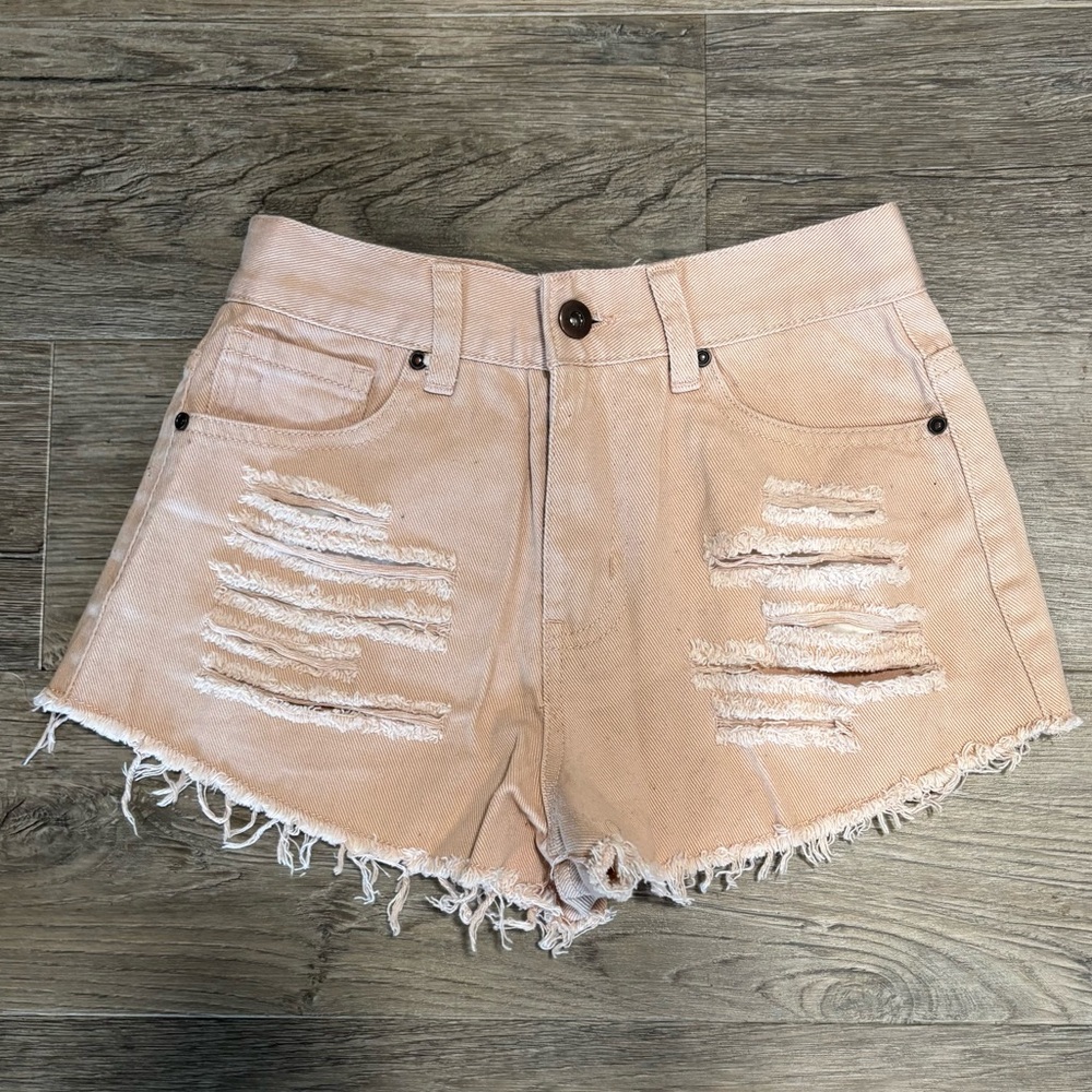 Forever 21 Light Tan Distressed Jean Shorts 24